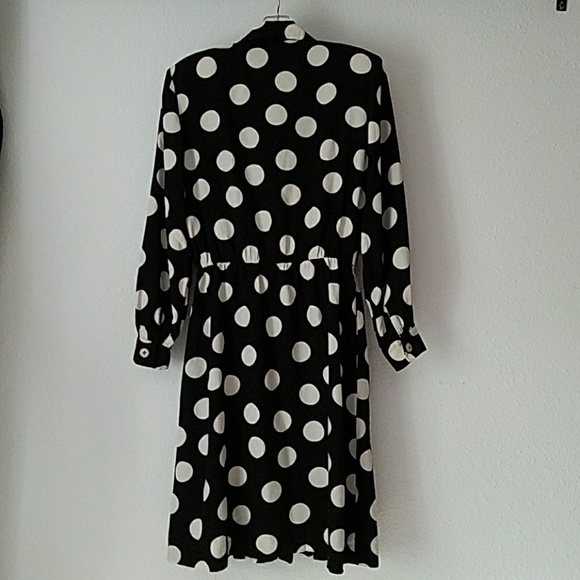 Vintage 80s Polka Dot Pin Up Style Shirtwaist Dress Medium - Picture 4 of 7